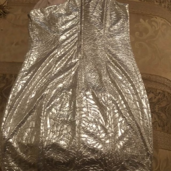 GUESS-Elegant GoldTextured Dress - Picture 3 of 5